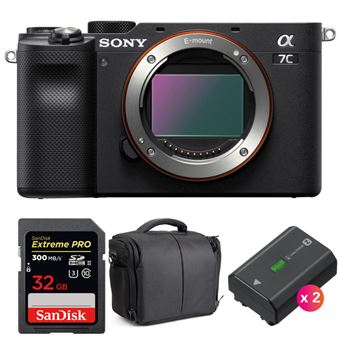 Câmara Sony Alpha a7C Corpo Preto + SanDisk 32GB Extreme PRO UHS-II SDXC 300 MB/s + 2 Sony NP-FZ100 + Bolsa - Preto - 1