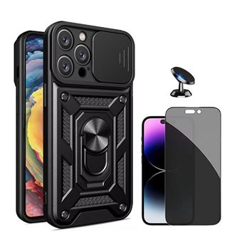 Kit Película de Vidro Temperado Privacidade + Capa de Proteção Militar Magnética Janela + Suporte Magnético GIFT4ME para Apple iPhone 16 Pro Max | Preto - 1