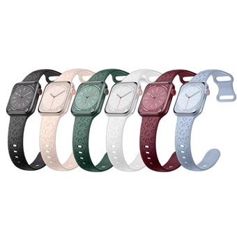 Pack 6 x Braceletes Desportivas para Apple Watch Series 8/7/6/5/4/3/2/SE | 42mm/44mm/45mm | Estampagem de Leopardo | Preto/Rosa/verde escuro/Branco/Vermelho/Azul - 1