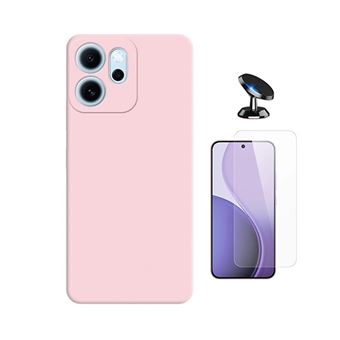 Kit Vidro Clearglass + Capa Silicone Líquido + Suporte Magnético PHONECARE para Oppo Reno14 FS 5G | Rosa - 1