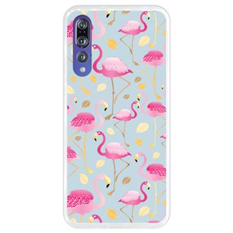 Capa Hapdey para Huawei P20 Pro - P20 Plus Design Flamingos Cor-de-Rosa com Folhas Douradas em Silicone Flexível e TPU