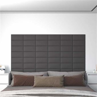 Painel de parede vidaXL | 12 Peças | 30x15 cm | couro artificial 0,54 m² | cinza - 1