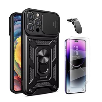 Kit Película Hydrogel Full Cover Frente + Capa Magnetic Military Defender Slide Window + Suporte Magnético L Safe Driving Carro Phonecare para Apple iPhone 16 Pro | Preto - 1