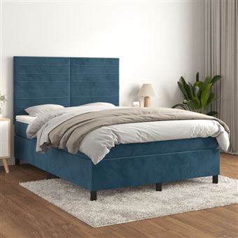 Cama com Molas e Colchão vidaXL | 140x200 cm | veludo azul-escuro - 1