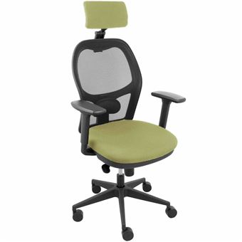 Cadeira de Escritório Piqueras y Crespo Jorquera | Malha Preta | Assento Bali Verde Oliva | Cabeceira Ajustável | Braços 3D - 1