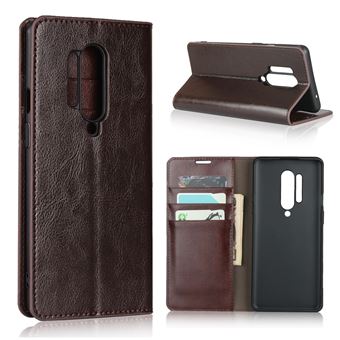 Capa Magunivers de Couro Genuíno Pele de Cavalo Louco Café para Oneplus 8 Pro - 1