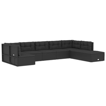 Conjunto Lounge de Jardim vidaXL com Almofadões | 8 Peças | Vime PE - Preto - 1