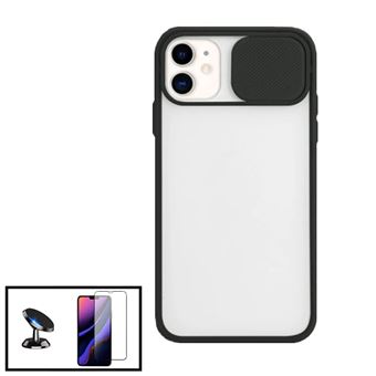 Kit Phonecare Capa Slide Window Anti Choque Frosted + Película 5D Full Cover + Suporte Magnético de Carro para Apple iPhone SE 2022 - Preto - 1