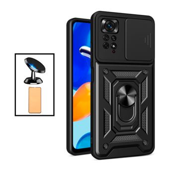 Kit Gift4Me Vidro Temperado Cerâmica Full Cover + Capa de Proteção Militar Magnética Janela Deslizante + Suporte Magnético para Xiaomi Redmi Note 11 Pro - Preto - 1