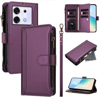 Capa FOXDOCK para Infinix Zero 30 5G | Pele Premium | 9 Compartimentos para Cartões | Alça de Pulso Amovível - Roxo - 1