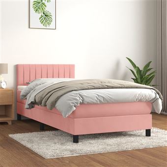 Cama com molas e colchão vidaXL | 90x200 cm | veludo rosa - 1