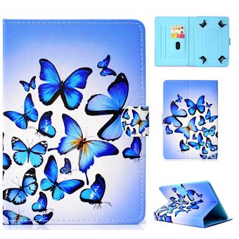 Capa PU Universal de 10 Polegadas Borboletas Azuis para Apple iPad 9.7/LG G Pad III + - 1