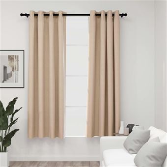 Cortinas Opacas vidaXL aspeto linho com ilhós 2 Peças 140x175 cm bege - 1