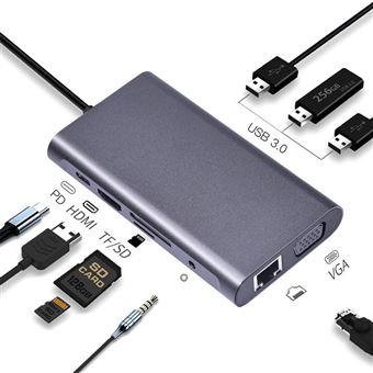 Adaptador de Hub 10 em 1 USB tipo C CO-Phénix AD016 com Leitor 4K HDMI ...