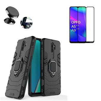 Kit Phonecare Película de Vidro 5D Full Cover + Capa 3X1 Military Defender + Suporte Magnético Carro para Oppo A5 2020 / A9 2020 - Preto - 1