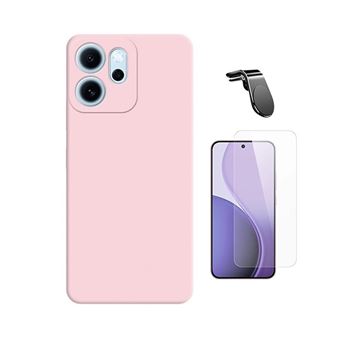 Kit Vidro Clearglass + Capa Silicone Líquido + Suporte L PHONECARE para Oppo Reno14 FS 5G | Rosa - 1