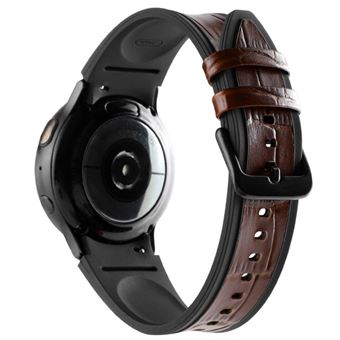 Bracelete de couro genuíno cor dupla Magunivers para Samsung Galaxy Watch 5 Pro 45mm/Watch 5 40mm/44mm/Watch 4 40mm/44mm - Preto/grão de bambu de café - 1