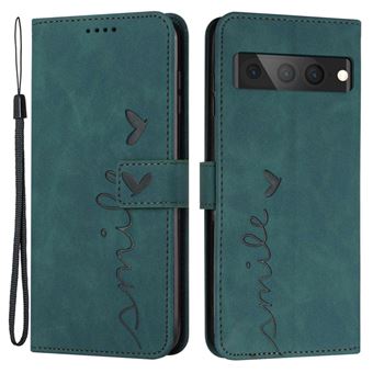 Capa PU padrão de forma de coração, anti-riscos com suporte e alça Magunivers para Google Pixel 7 Pro 5G - verde - 1