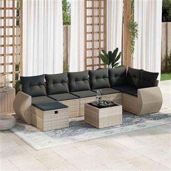 Conjunto sofás jardim com almofadões vidaXL | 8 Peças | vime PE cinzento-claro - 1