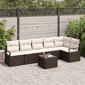 Conjunto de Sofá de Jardim com Almofada vidaXL | 7 Peças | Castanho e Creme - 1