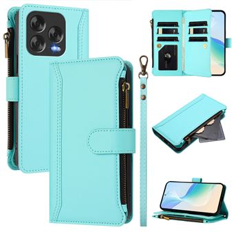 Capa FOXDOCK para ZTE Blade V70 Vita/Nubia V70 Design | Pele Premium | 9 Compartimentos para Cartões | Alça de Pulso Amovível - Verde claro - 1