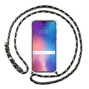 Capa Tumundosmartphone Suspensa Transparente para Xiaomi Mi 9 com Cordão Verde/Dourado - 1