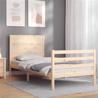 Estrutura de cama com cabeceira vidaXL | 100x200 cm | madeira maciça - 1