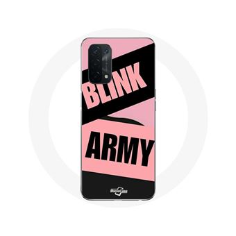 Capa Maniacase para Oppo A74 5G com as inscrições """"BTS ARMY"""" e """"Blackpink Blink"""" em Preto sobre Fundo rosa - 1
