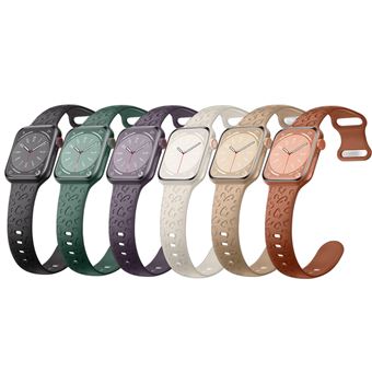 Pack 6 x Braceletes Desportivas para Apple Watch Series 8/7/6/5/4/3/2/SE | 42mm/44mm/45mm | Estampagem de Leopardo | Preto/verde escuro/Cereja roxa/StarLight/Milk Tea/Brown - 1
