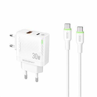 Kit Carregador Dupla Entrada 1 x Typc-C + 1 x USB 30W + Cabo Type-C para Lightning MODORWY MA3130-L | Branco - 1