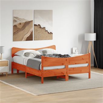 Estrutura cama com cabeceira vidaXL | 140x190cm | pinho maciço castanho-mel - 1