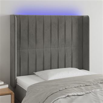 Cabeceira de cama vidaXL com luzes LED veludo 103x16x118/128cm cinza-claro - 1
