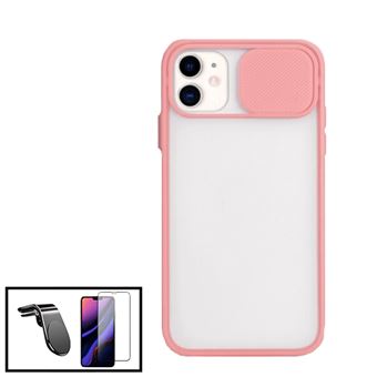 Kit Phonecare Capa Slide Window Anti Choque Frosted + Película 5D Full Cover + Suporte Magnético L Safe Driving Carro para Apple iPhone SE 2022 - Rosa - 1