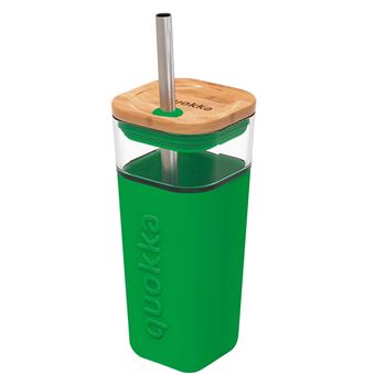 Caneca de Vidro Quokka | 540 ml | Tampa de Bambu | Canudo Inox | Verde - 1
