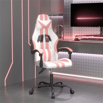 Cadeira gaming vidaXL giratória couro artificial branco e rosa - 1