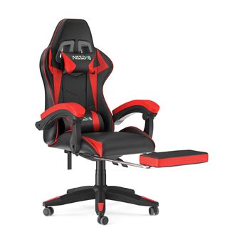 Cadeira Gaming Bigzziacom Apoio Ergonómico para os Pés | Giratória a 90° | Regulável em Altura - Preto e vermelho - 1