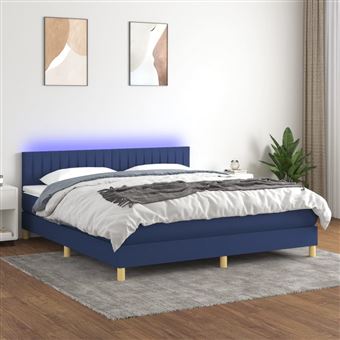 Cama box spring com colchão e LED vidaXL | 160x200 cm | tecido azul - 1