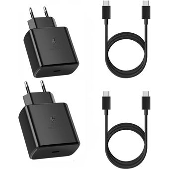 Kit V-REEL Carregador USB-C 45W PD 3.0 + 2m Cabo Type C - Type C para SAMSUNG Galaxy | 2 Kits | Preto - 1