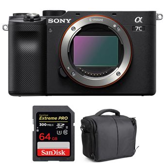 Câmara Sony Alpha a7C Corpo Preto + SanDisk 64GB Extreme PRO UHS-II SDXC 300 MB/s + Bolsa - Preto - 1