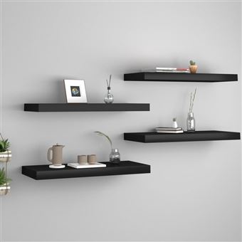 Prateleiras de parede suspensas vidaXL | 4 Peças | 60x23,5x3,8 cm | MDF preto - 1
