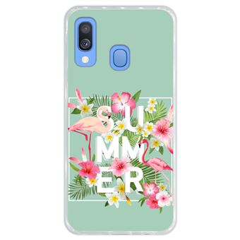 Capa Hapdey para Samsung Galaxy A40 2019 Design Flores Tropicais com Flamingos em Silicone Flexível e TPU