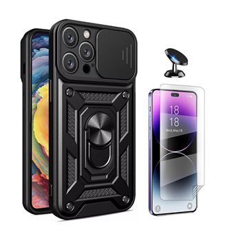 Kit Película Hydrogel Full Cover Frente + Capa Magnetic Military Defender Slide Window + Suporte Magnético de Carro Phonecare para Apple iPhone 16 Pro Max | Preto - 1