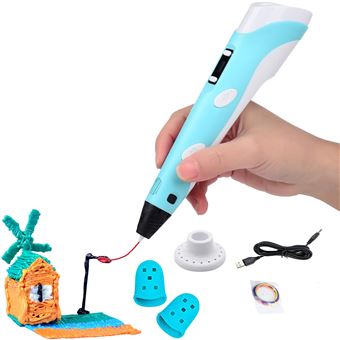 Caneta 3D Inteligente com Tela de LED com Carregamento USB, PLA e ABS e Filamento de PLA Compatível | 3m - Azul - 1