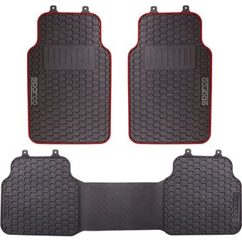 Kit 4 Tapetes Carro Sparco Corsa | Borracha - Vermelho/ Preto - 1