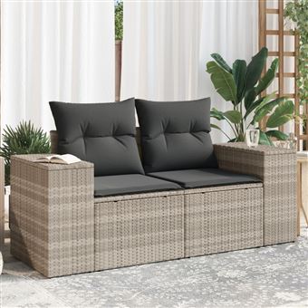 Sofá jardim de 2 lugares com almofadões vidaXL | vime PE cinzento claro - 1