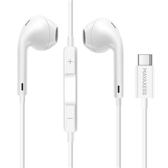 Auriculares com Fio USB-C Mayaxess | Compatível com Google Pixel 10 / 10 Pro / 10 Pro XL / 10 Pro Fold | Branco - 1