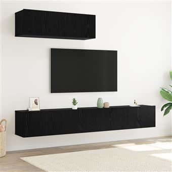 Conjunto de Armário de TV vidaXL | 3 Peças | Montado na Parede Carvalho Preto Madeira de Engenharia - 1