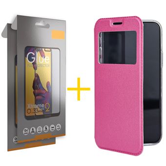 Conjunto 2 x Película de Vidro Full + Capa skyhe para Huawei P40 Lite Gandy Flip Cover - Rosa - 1