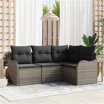 Conjunto de Sofá de Jardim vidaXL | 4 Peças | Cinzento vime PE - 1
