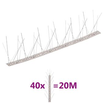 Conjunto 40 Picos Contra Pássaros e Pombos vidaXL 5 filas 20m aço inoxidável - 1